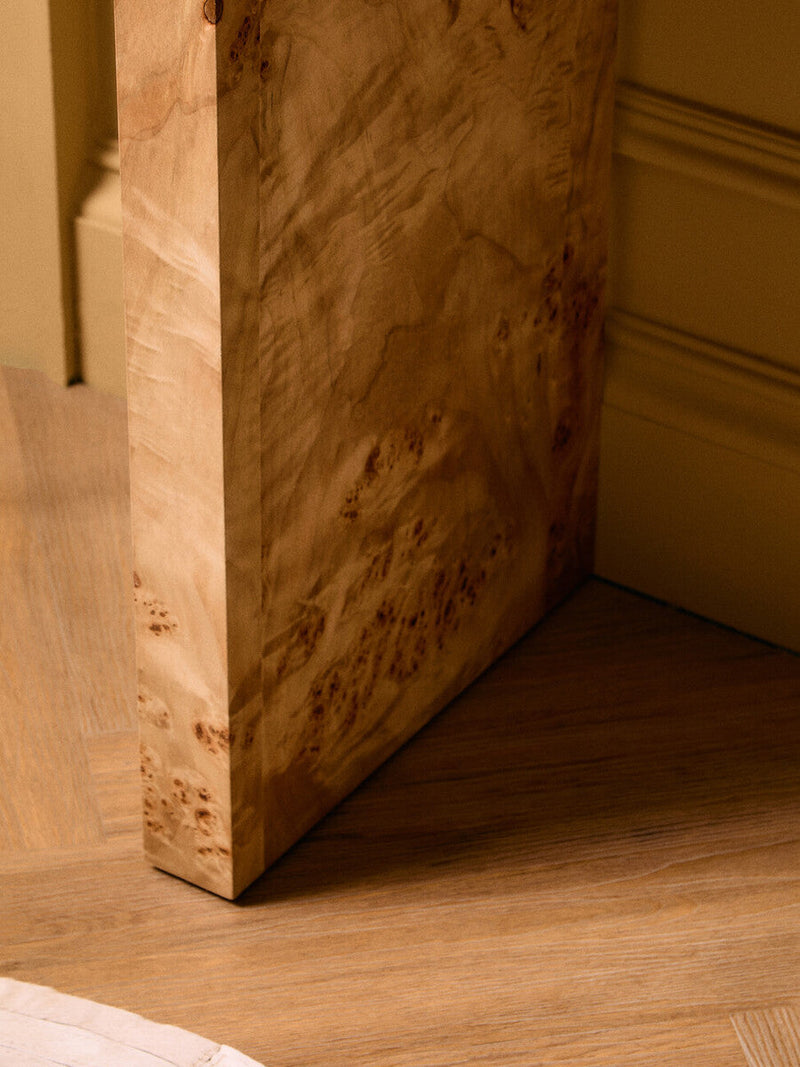 Natural Burl Wood Curved Console Table with Smooth Curved Edges | Mota