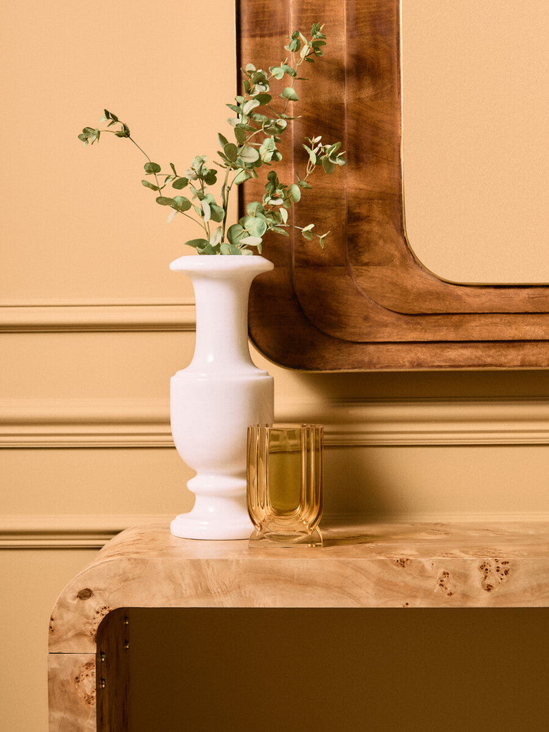 Natural Burl Wood Curved Console Table with Smooth Curved Edges | Mota