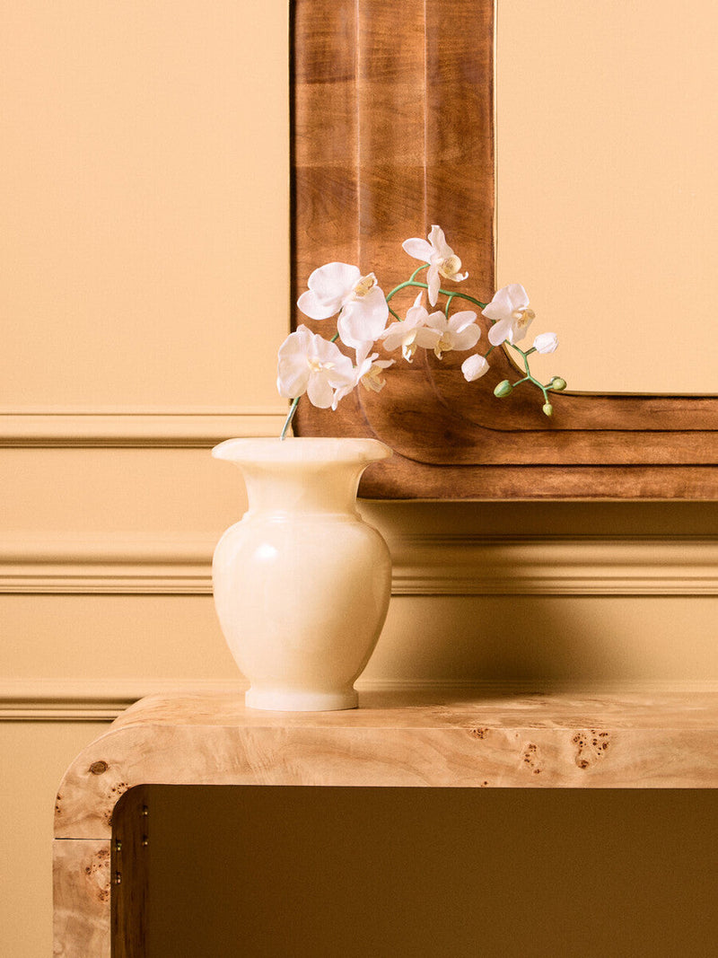Natural Burl Wood Curved Console Table with Smooth Curved Edges | Mota
