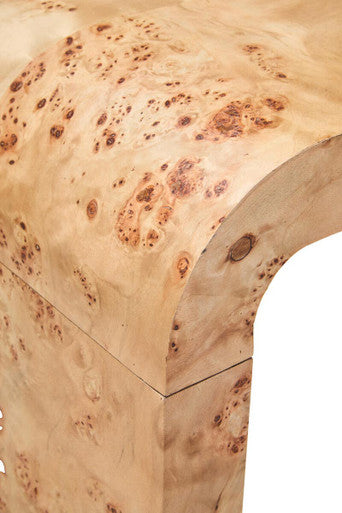 Natural Burl Wood Curved Console Table with Smooth Curved Edges | Mota