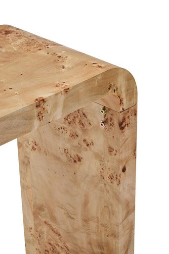 Natural Burl Wood Curved Console Table with Smooth Curved Edges | Mota