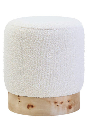 Burl Wood and Cream Boucle Round Stool | Mota