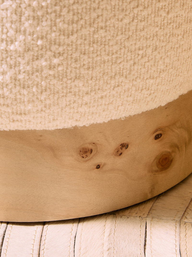 Burl Wood and Cream Boucle Round Stool | Mota