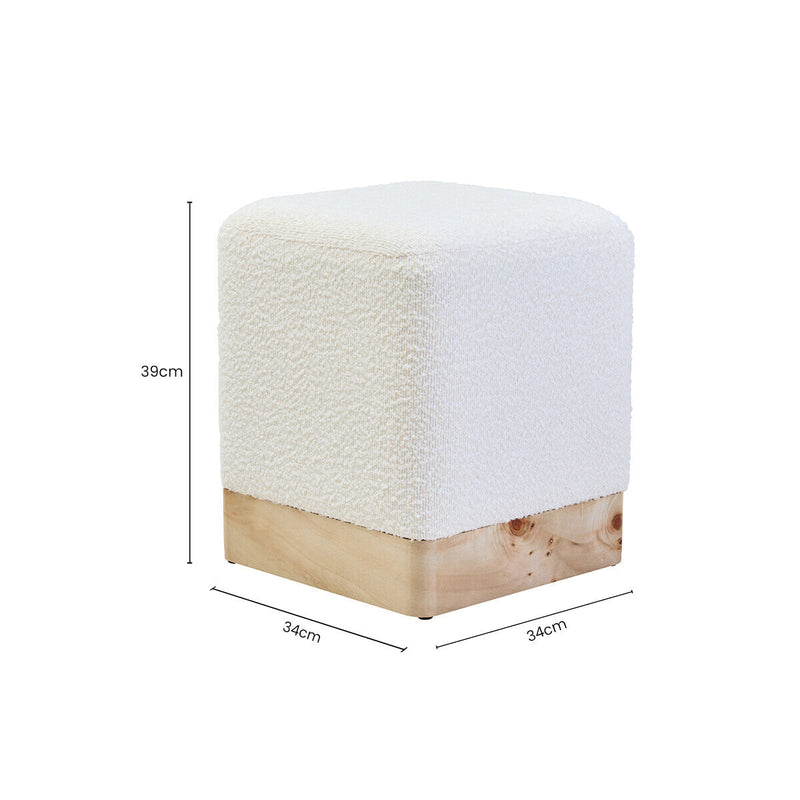 Burl Wood and Cream Boucle Square Stool | Mota