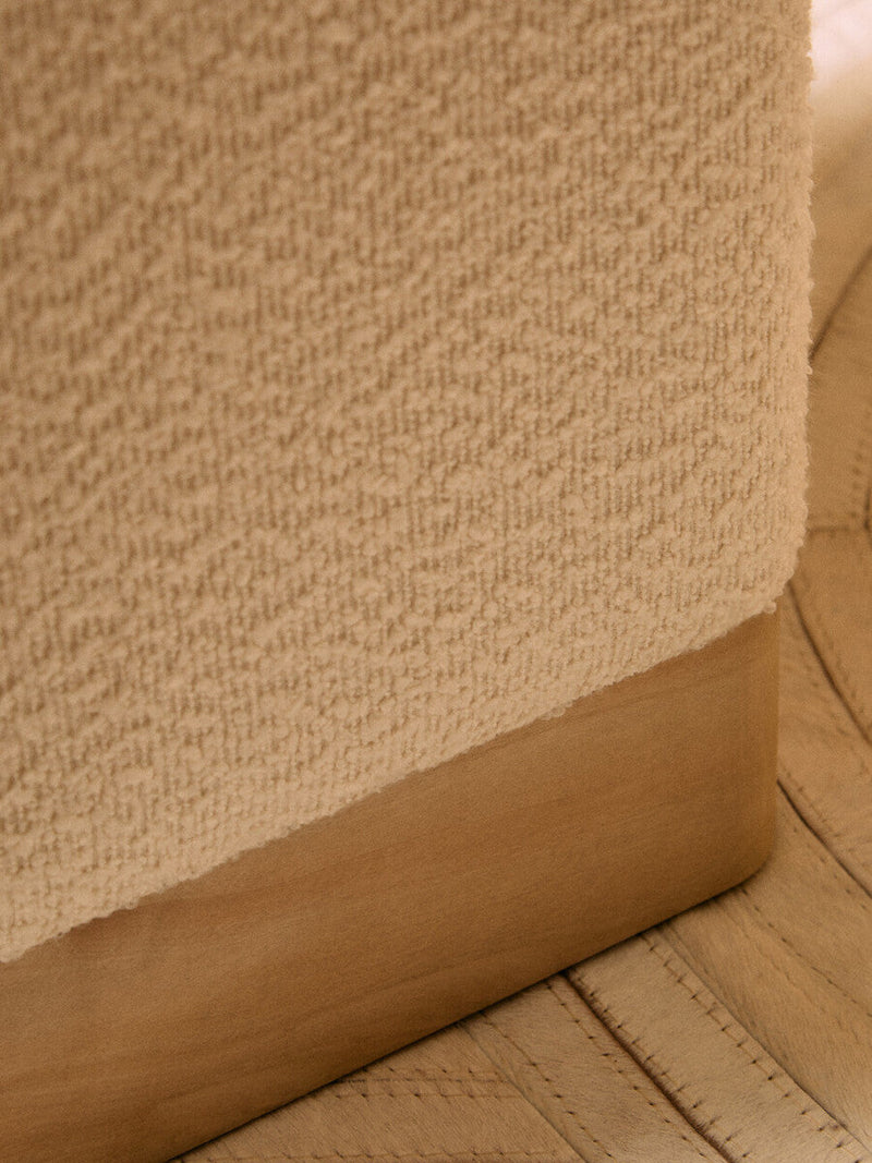 Burl Wood and Cream Boucle Square Stool | Mota