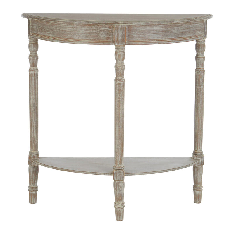 Natural Wooden Half Moon Console Table with Lower Storage Shelf | Heritage