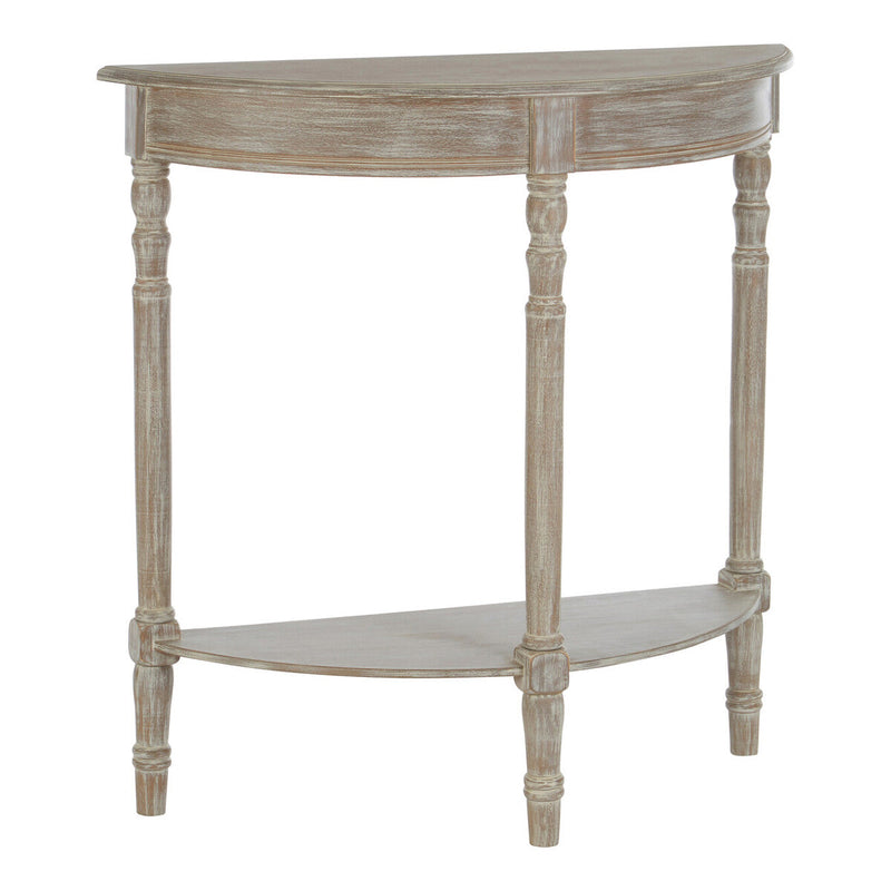 Natural Wooden Half Moon Console Table with Lower Storage Shelf | Heritage