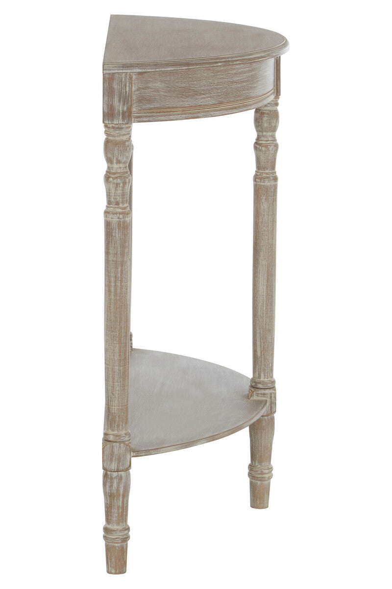 Natural Wooden Half Moon Console Table with Lower Storage Shelf | Heritage