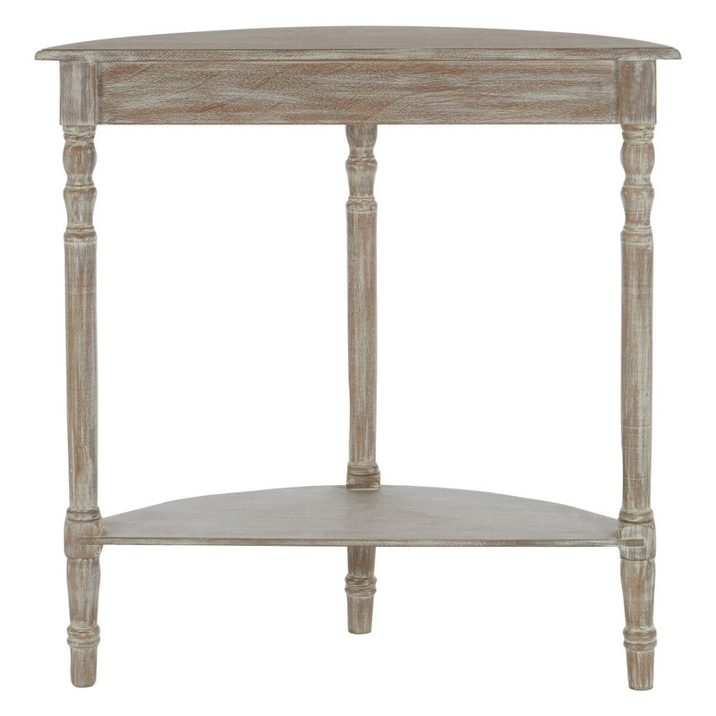 Natural Wooden Half Moon Console Table with Lower Storage Shelf | Heritage