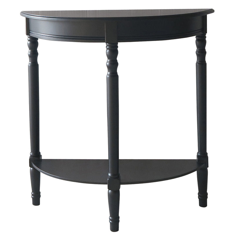 Black Wooden Half Moon Console Table with Carved Spindle Legs and 1 Lower Storage Shelf | Heritage
