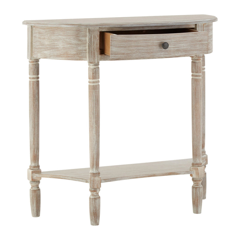 Grey Half Moon Wooden Console Table with 1 Drawer and 1 Lower Open Storage Shelf | Heritage