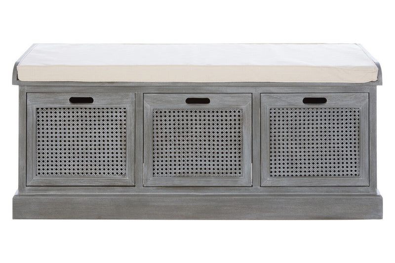 Grey Three Drawer Storage Bench with Cushion | Heritage