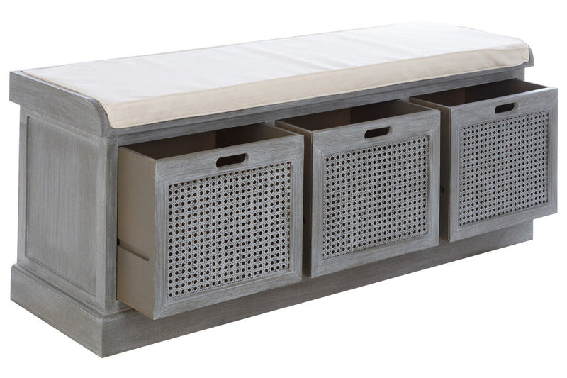 Grey Three Drawer Storage Bench with Cushion | Heritage