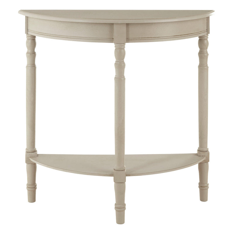 Grey Half Moon Wooden Console Table with 1 Lower Storage Shelf | Heritage