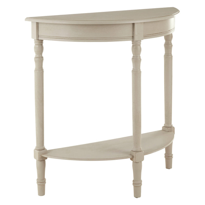 Grey Half Moon Wooden Console Table with 1 Lower Storage Shelf | Heritage