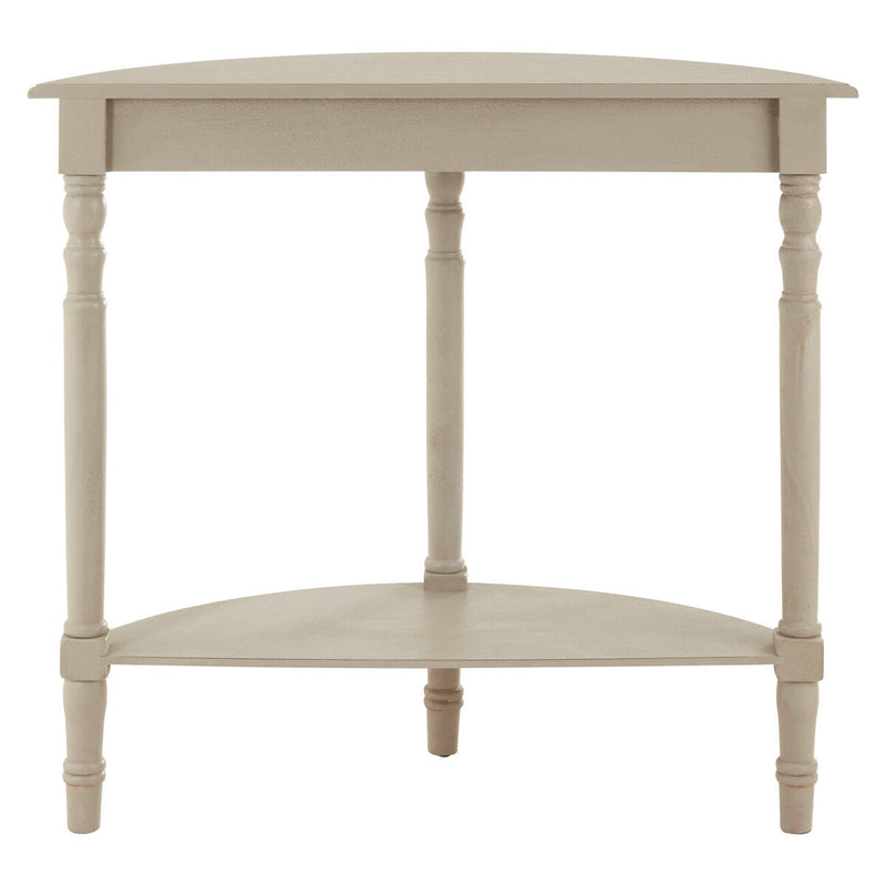 Grey Half Moon Wooden Console Table with 1 Lower Storage Shelf | Heritage