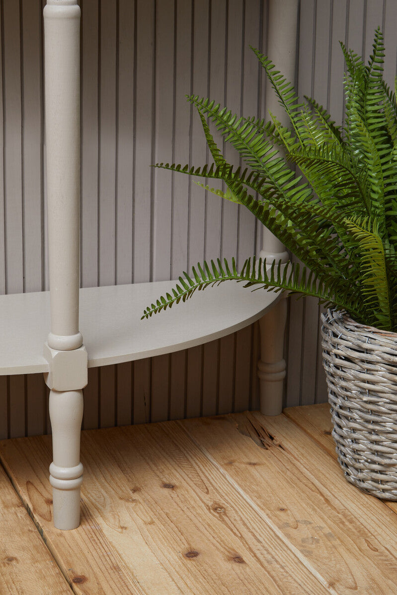 Grey Half Moon Wooden Console Table with 1 Lower Storage Shelf | Heritage