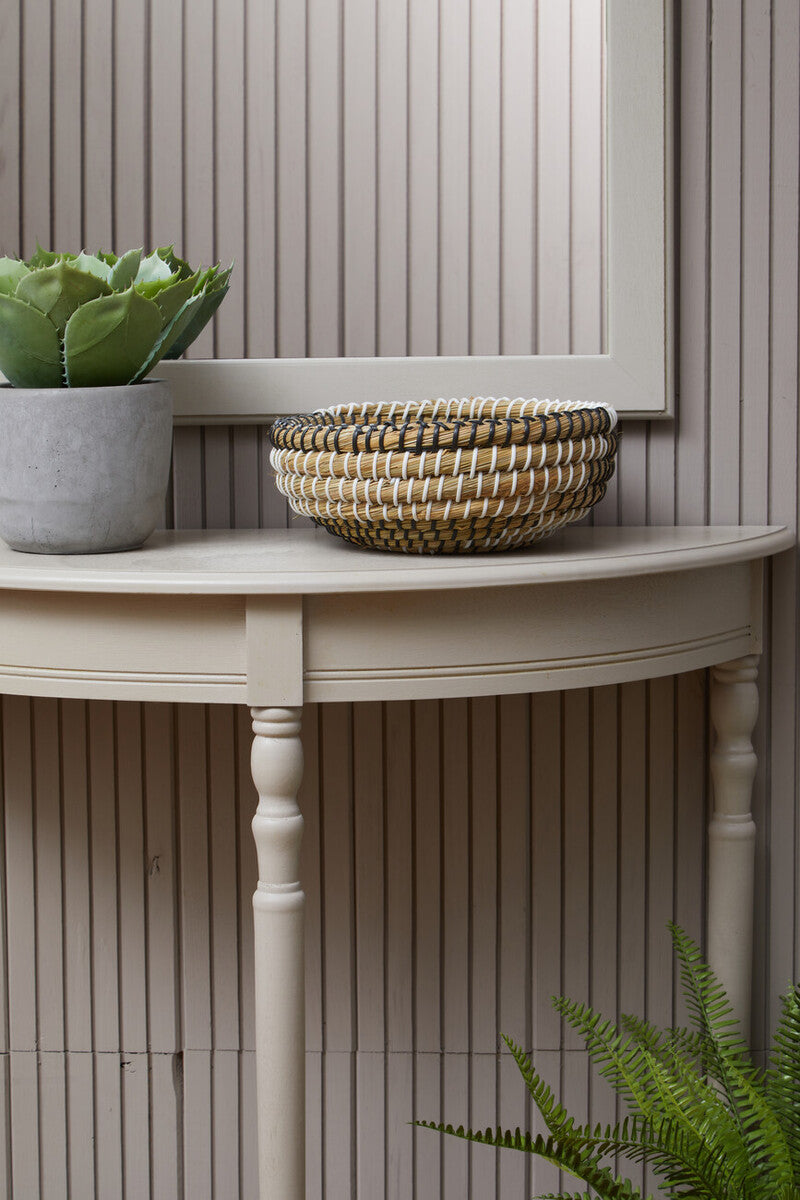 Grey Half Moon Wooden Console Table with 1 Lower Storage Shelf | Heritage