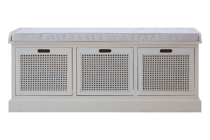 White Three Drawer Storage Bench with Cushion | Heritage