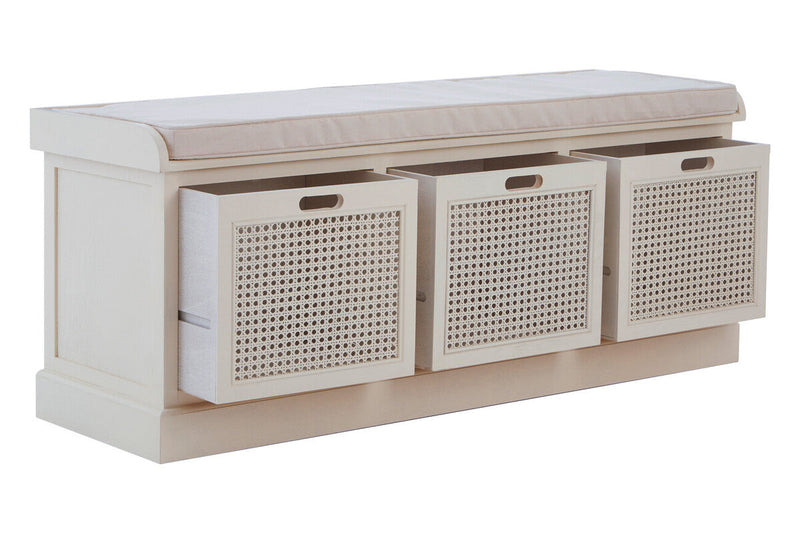 White Three Drawer Storage Bench with Cushion | Heritage