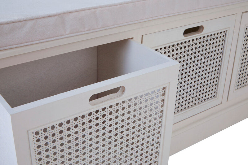 White Three Drawer Storage Bench with Cushion | Heritage