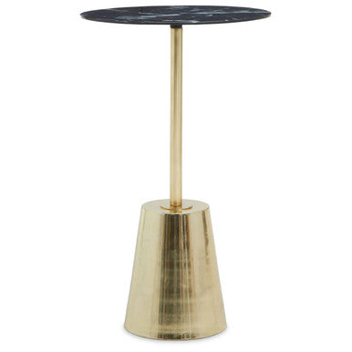 Black Marble Effect Top Side Table with Luxe Gold Metal Base | Avola