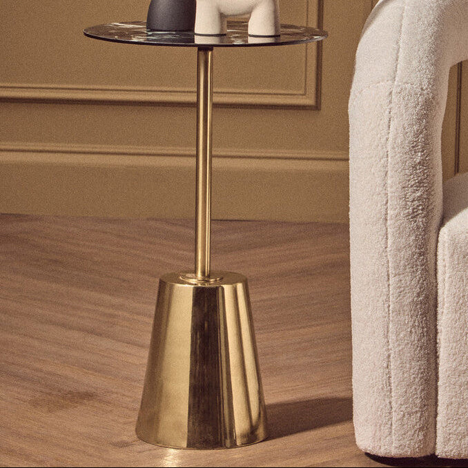 Black Marble Effect Top Side Table with Luxe Gold Metal Base | Avola