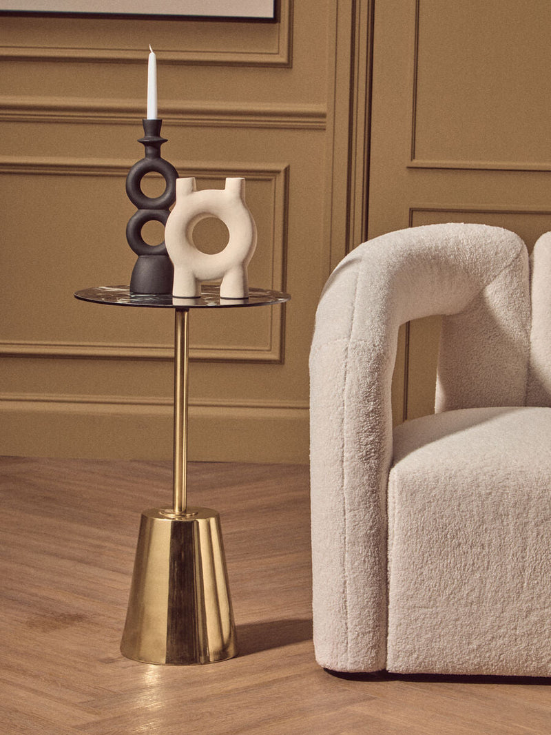 Black Marble Effect Top Side Table with Luxe Gold Metal Base | Avola