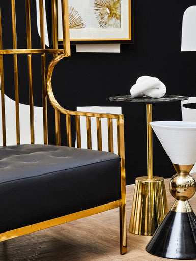 Black Marble Effect Top Side Table with Luxe Gold Metal Base | Avola