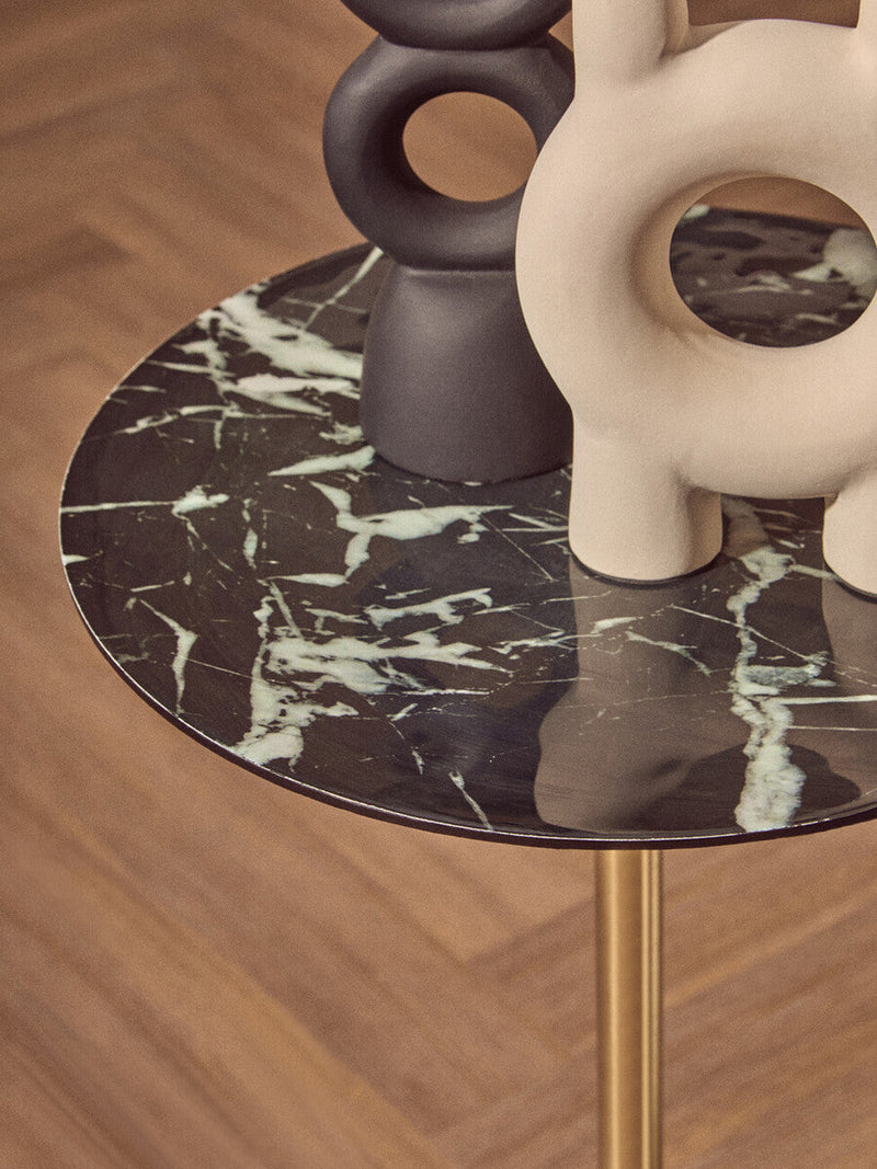 Black Marble Effect Top Side Table with Luxe Gold Metal Base | Avola
