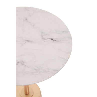 White Marble Effect Top Side Table with Gold Metal Base | Avola