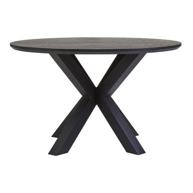Black Wood Veneer Round Top Dining Table with Metal Legs | Salford
