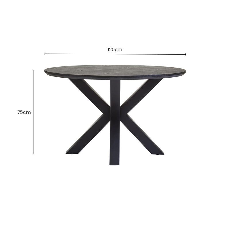 Black Wood Veneer Round Top Dining Table with Metal Legs | Salford