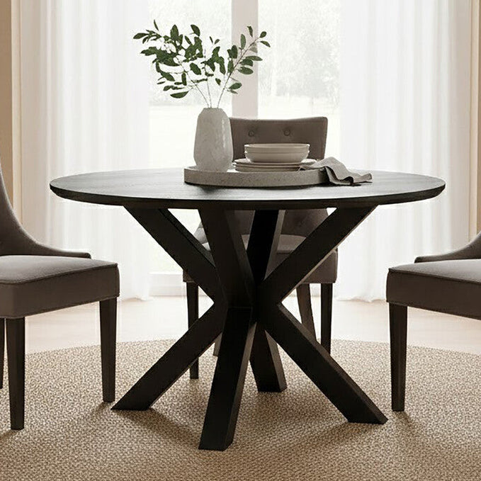 Black Wood Veneer Round Top Dining Table with Metal Legs | Salford