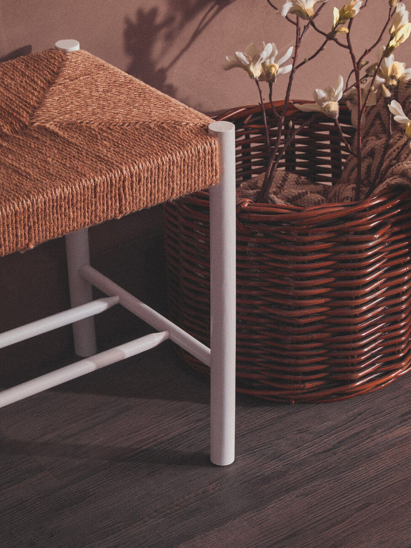 Small Natural Rope and White Wood Bench | Bandar