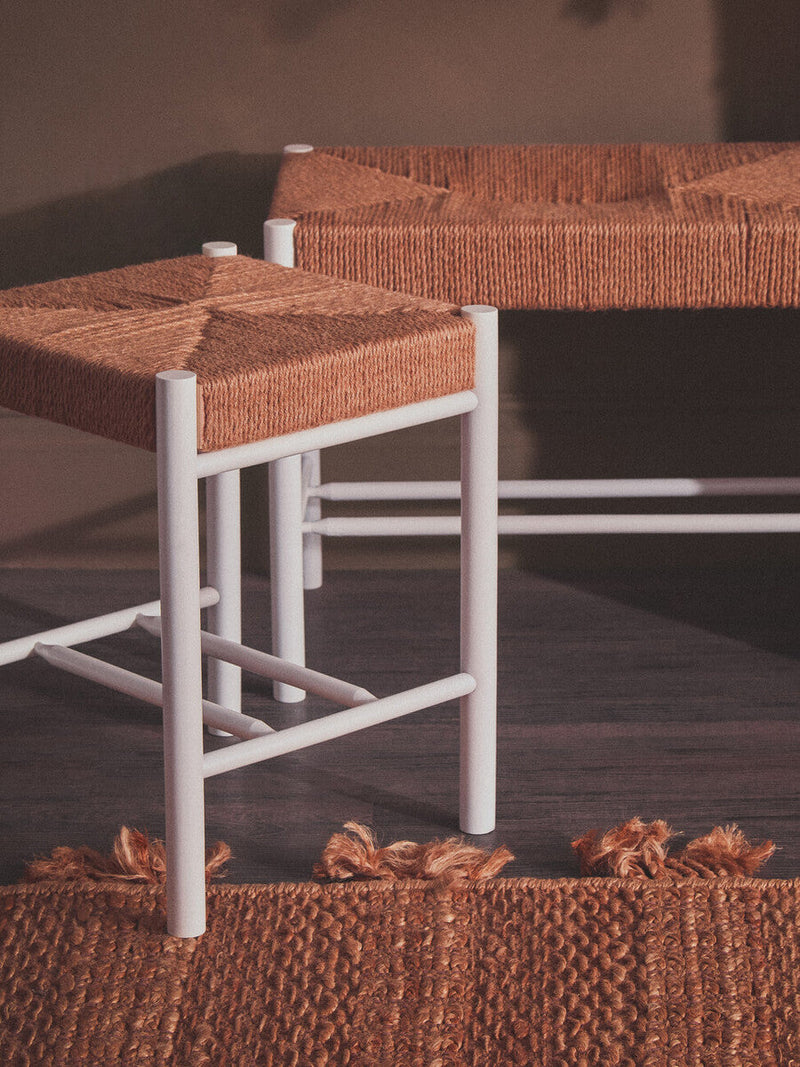 Natural Rope and White Wood Stool | Bandar