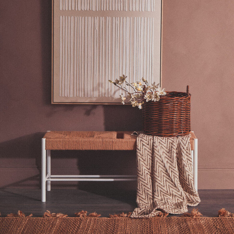 Large Natural Rope and White Wood Bench | Bandar