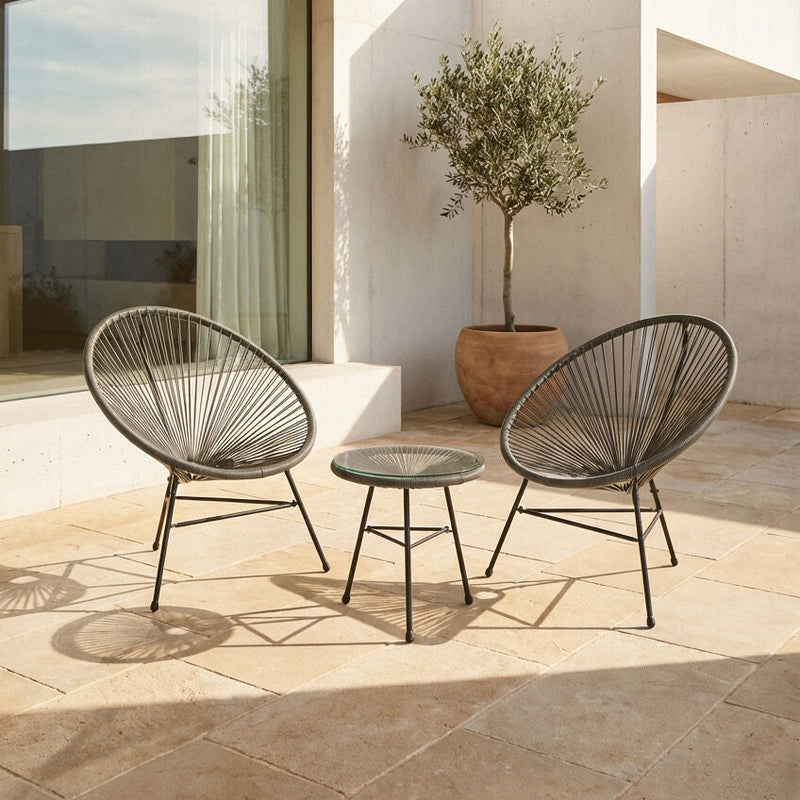 Grey 3 Piece Rattan Patio Set | Miami