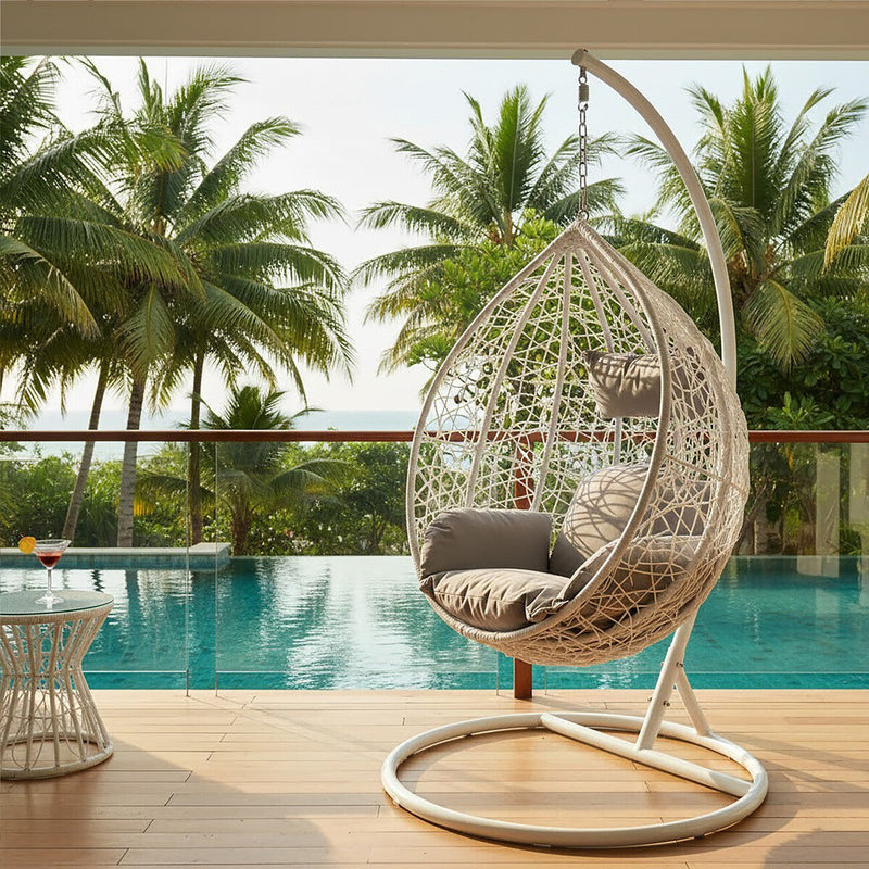 White Rattan Effect Hanging Chair | Goa