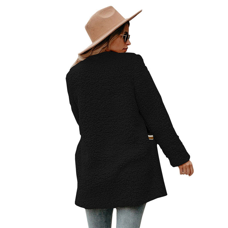 Temperament plush mid-length coat