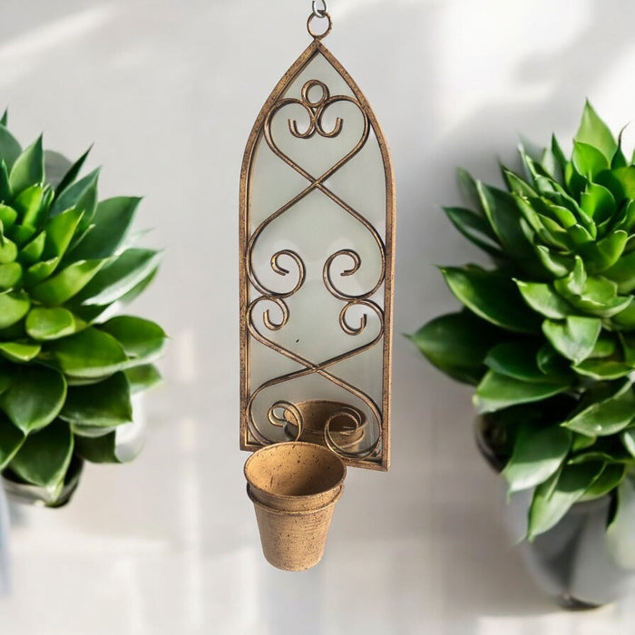 56cm RUSTY WALL MIRROR WITH SINGLE PLANTER