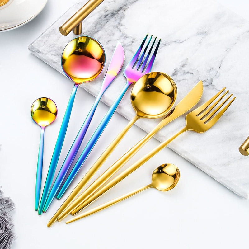 24pcs Gold or Stainless Steel, Boxed Dinnerware Set