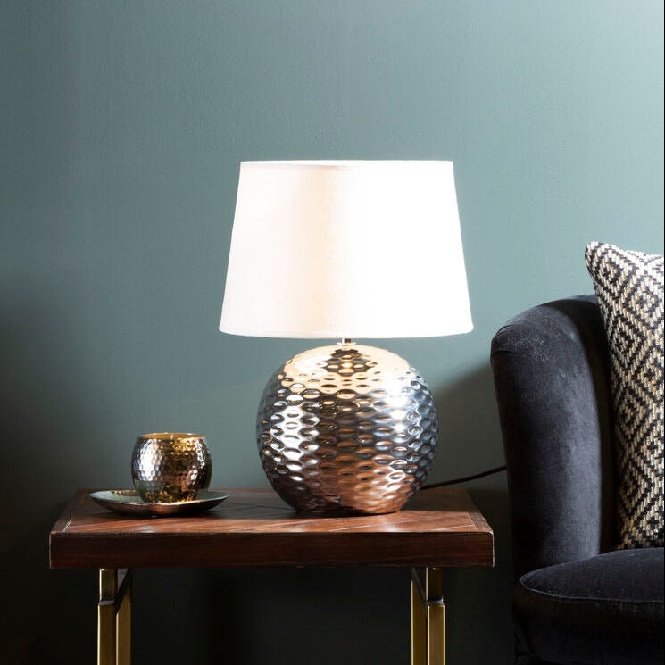 Dimple Effect Table Lamp in Chrome with Fabric Shade | Amiya