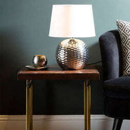 Dimple Effect Table Lamp in Chrome with Fabric Shade | Amiya