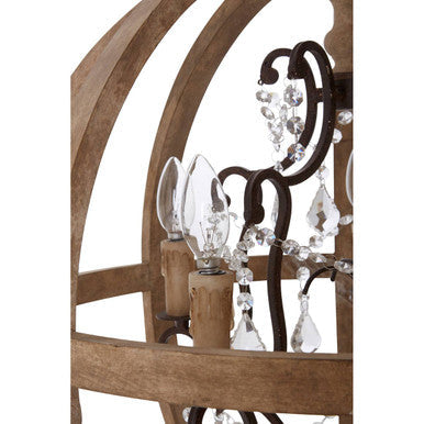 5 Arm Metal and Oak Wood Orb Chandelier | Pia