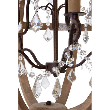 5 Arm Metal and Oak Wood Orb Chandelier | Pia