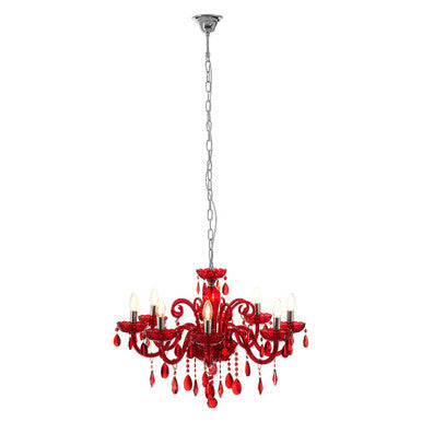 Morano 8 Bulb Red Crystal Glass Chandelier