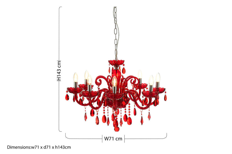 Morano 8 Bulb Red Crystal Glass Chandelier