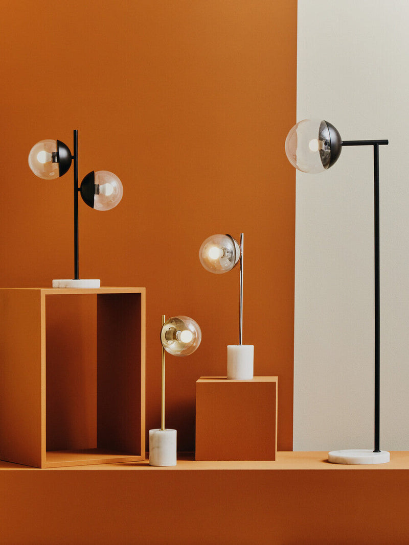 Two Light Black Metal and Marble Table Lamp | Revive