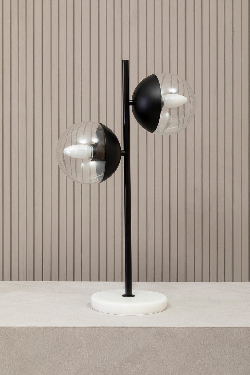 Two Light Black Metal and Marble Table Lamp | Revive